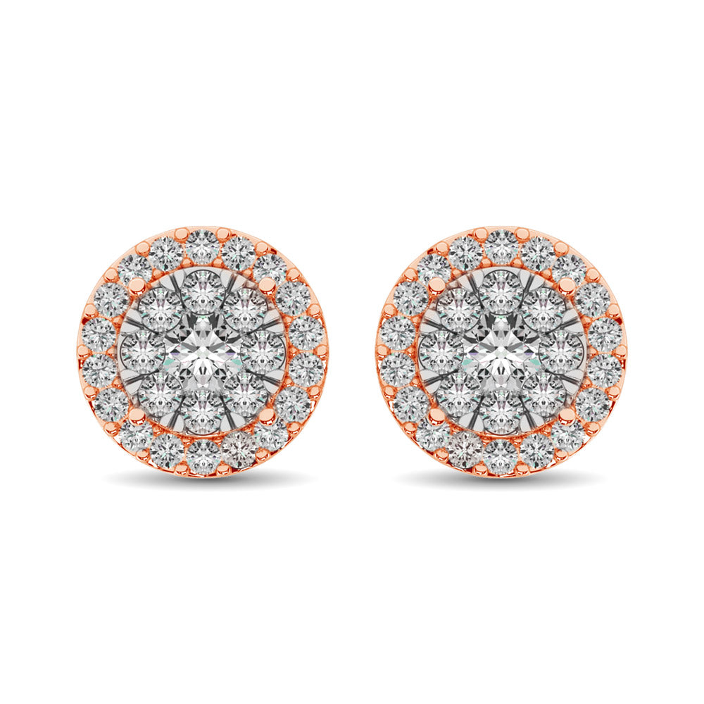 Aretes con Diamantes de 3/4 qt total en Oro Rosado de 14 k