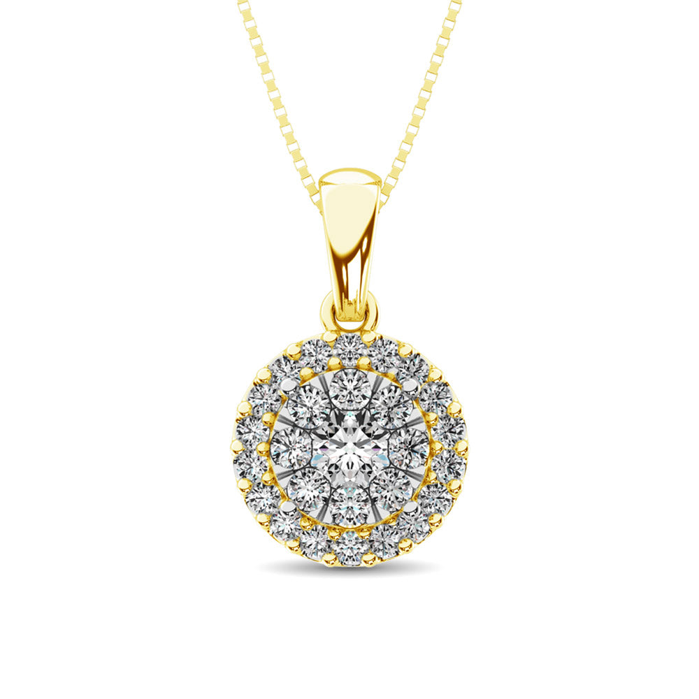 Colgante moderno de diamantes de talla redonda de 5/8 qt total en oro amarillo de 14 k