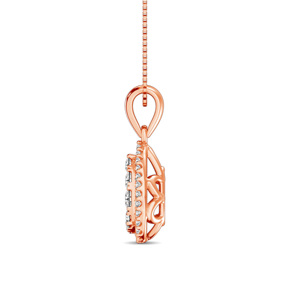 Colgante moderno de diamantes de talla redonda de 5/8 qt total en oro rosado de 14 k