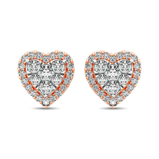 Aretes de Corazón con Diamantes de 3/4 qt en Oro Rosa de 14k