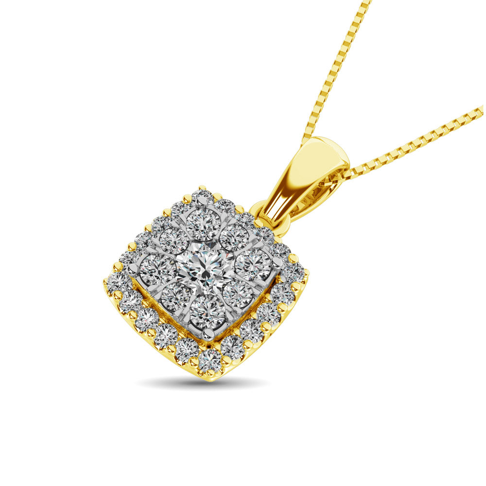 Colgante moderno de diamantes de talla redonda de 5/8 qt total en oro amarillo de 14 k