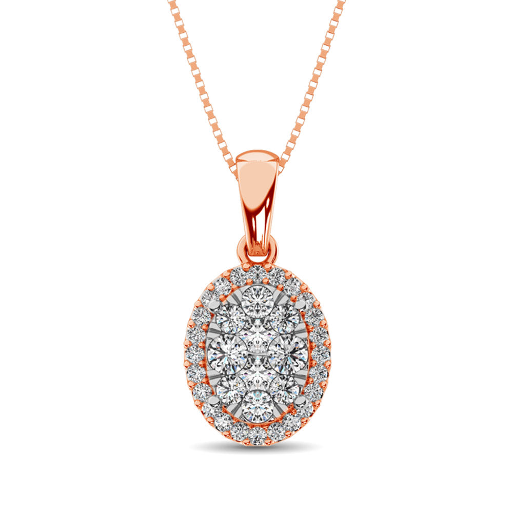 Colgante moderno de diamantes de talla redonda de 5/8 qt total en oro rosado de 14 k