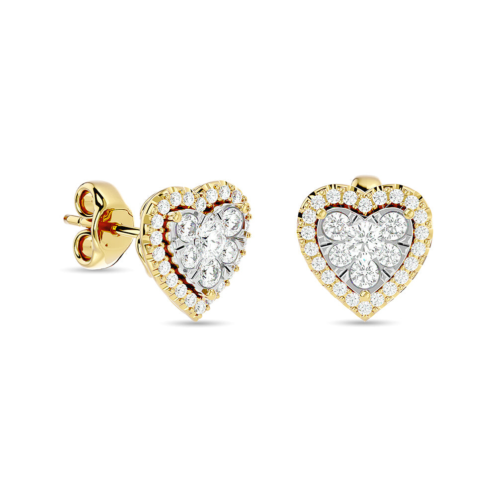 Diamante de 1 qt.Tw. Aretes de moda con forma de corazón en oro amarillo de 14 k