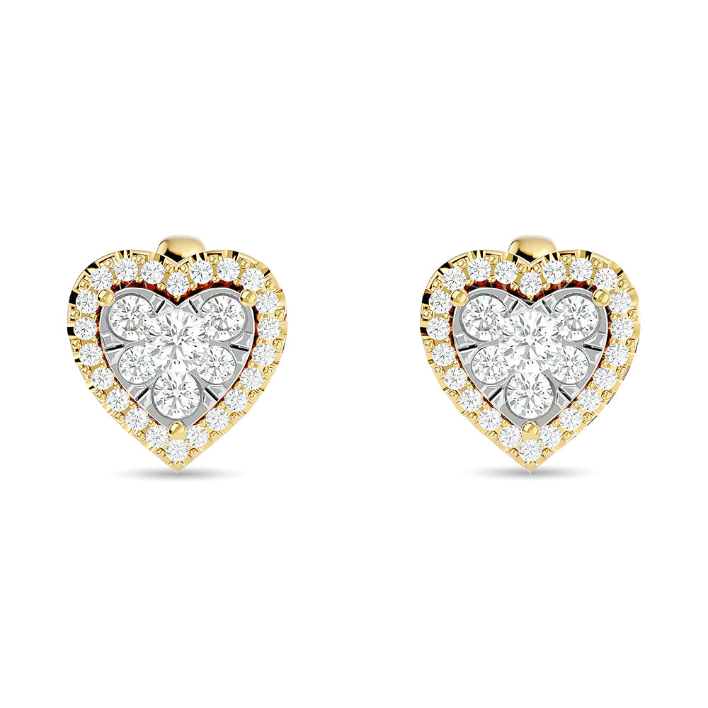 Diamante de 1 qt.Tw. Aretes de moda con forma de corazón en oro amarillo de 14 k