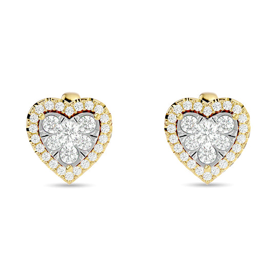 Diamante de 1 qt.Tw. Aretes de moda con forma de corazón en oro amarillo de 14 k