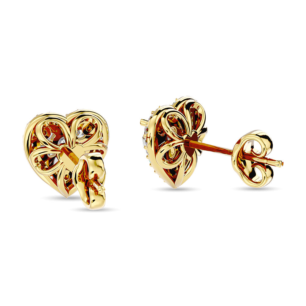 Diamante de 1 qt.Tw. Aretes de moda con forma de corazón en oro amarillo de 14 k