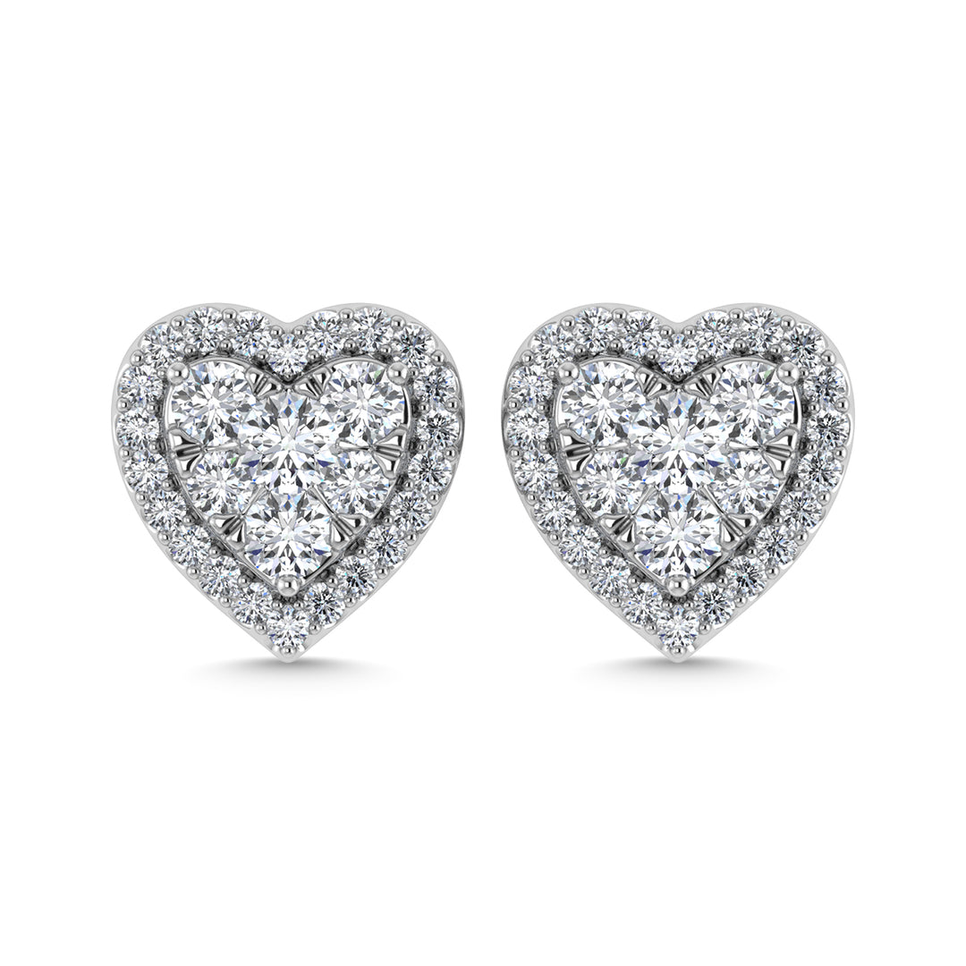 Diamante de 2 qt.Tw. Aretes de corazón en oro blanco de 14 k