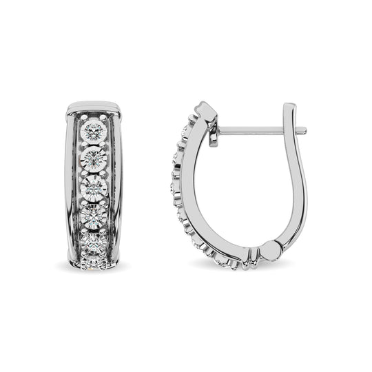 Aretes Tipo Argolla con Diamantes de 1/10 qt de peso total en Plata de Ley