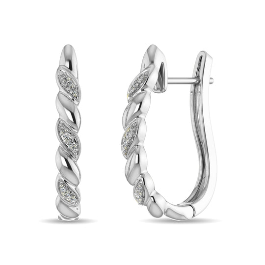 Aretes Tipo Argolla con Diamantes de 1/10 qt en Plata de Ley