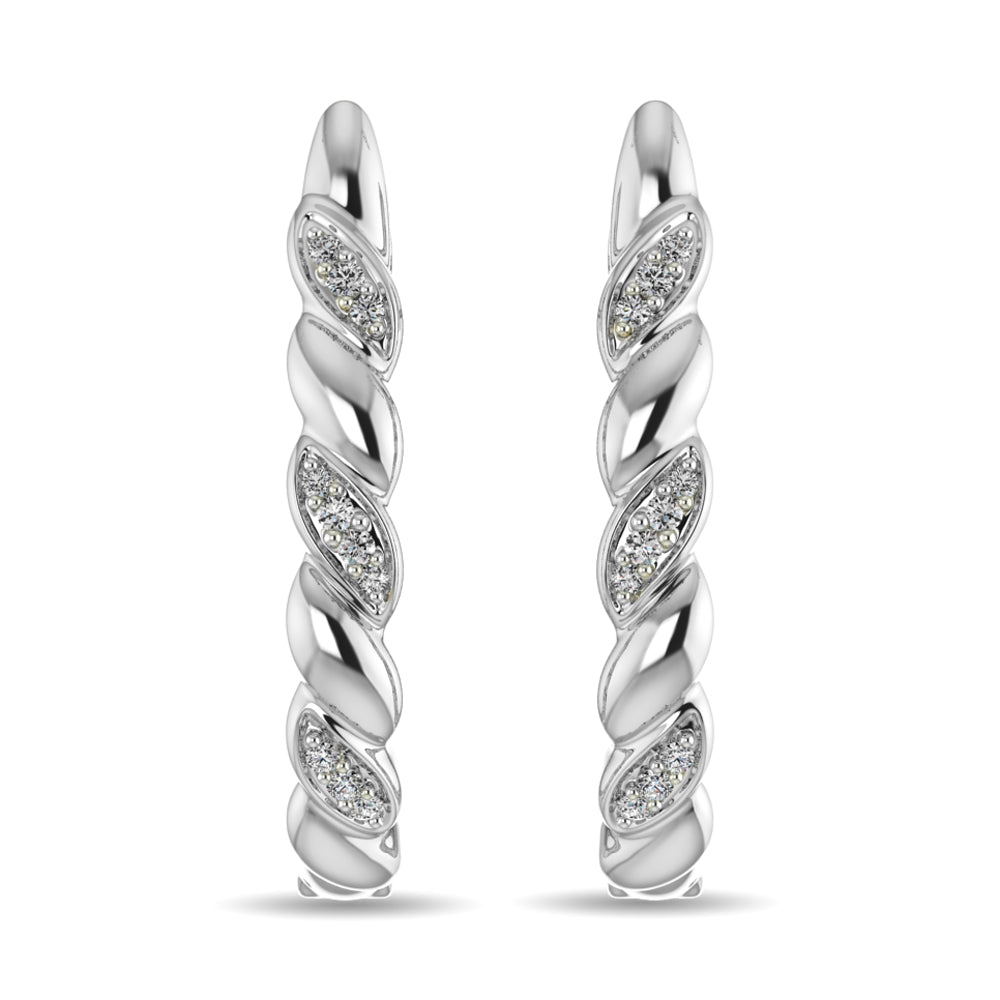 Aretes Tipo Argolla con Diamantes de 1/10 qt en Plata de Ley