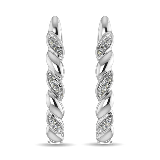 Aretes Tipo Argolla con Diamantes de 1/10 qt en Plata de Ley