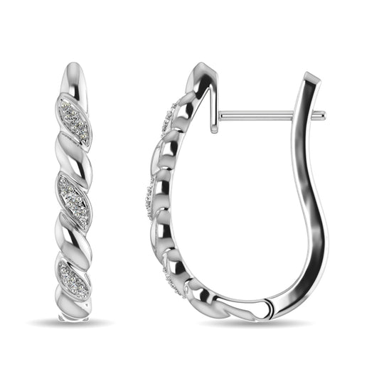 Aretes Tipo Argolla con Diamantes de 1/10 qt en Plata de Ley