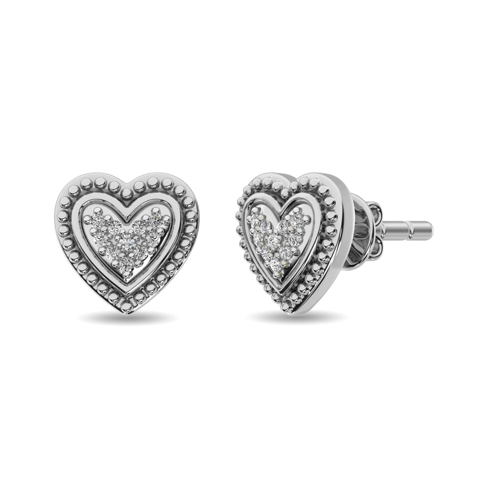 Aretes de Corazón con Diamantes de 1/20 ct en Plata de Ley