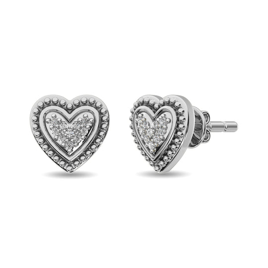 Aretes de Corazón con Diamantes de 1/20 ct en Plata de Ley