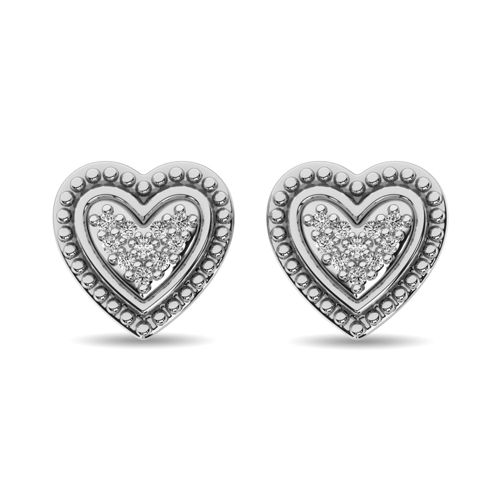 Aretes de Corazón con Diamantes de 1/20 ct en Plata de Ley