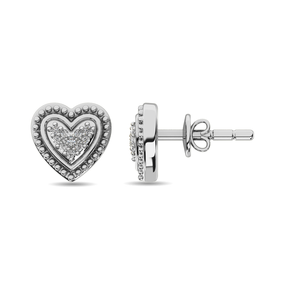 Aretes de Corazón con Diamantes de 1/20 ct en Plata de Ley