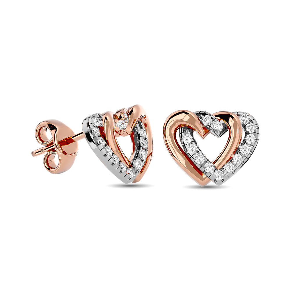 Aretes Diamond Duel Heart de 1/6 qt total en Oro Rosa de 10k