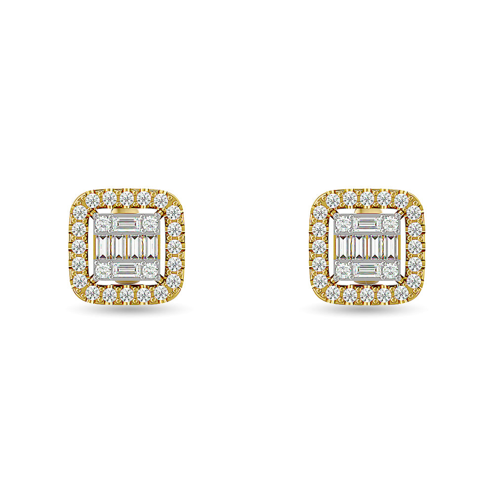 Diamante 1/3 Ct.Tw. Aretes de moda redondos y baguette en oro amarillo de 14 k