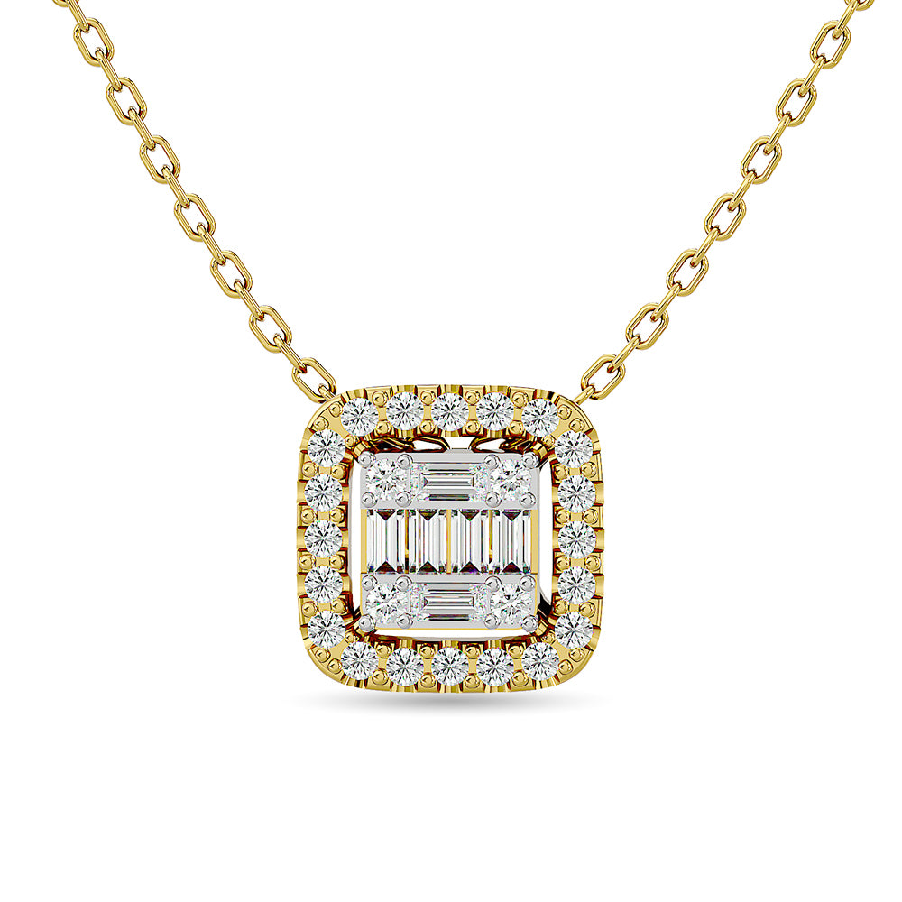 Diamante 1/4 Ct.Tw. Colgante moderno redondo y baguette en oro amarillo de 14 k