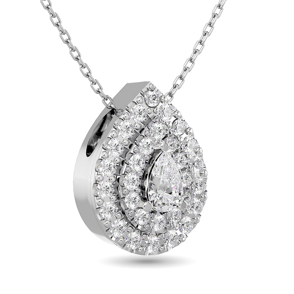 Colgante con halo doble de diamantes de talla pera de 3/8 qt total en oro blanco de 14 k