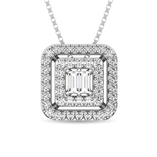 Diamante 1/4 Ct.Tw. Colgante moderno redondo y baguette en oro blanco de 10 k