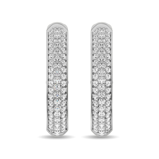 Aretes Tipo Argolla con Diamantes de 1 1/6 qt total en Oro Blanco de 14k