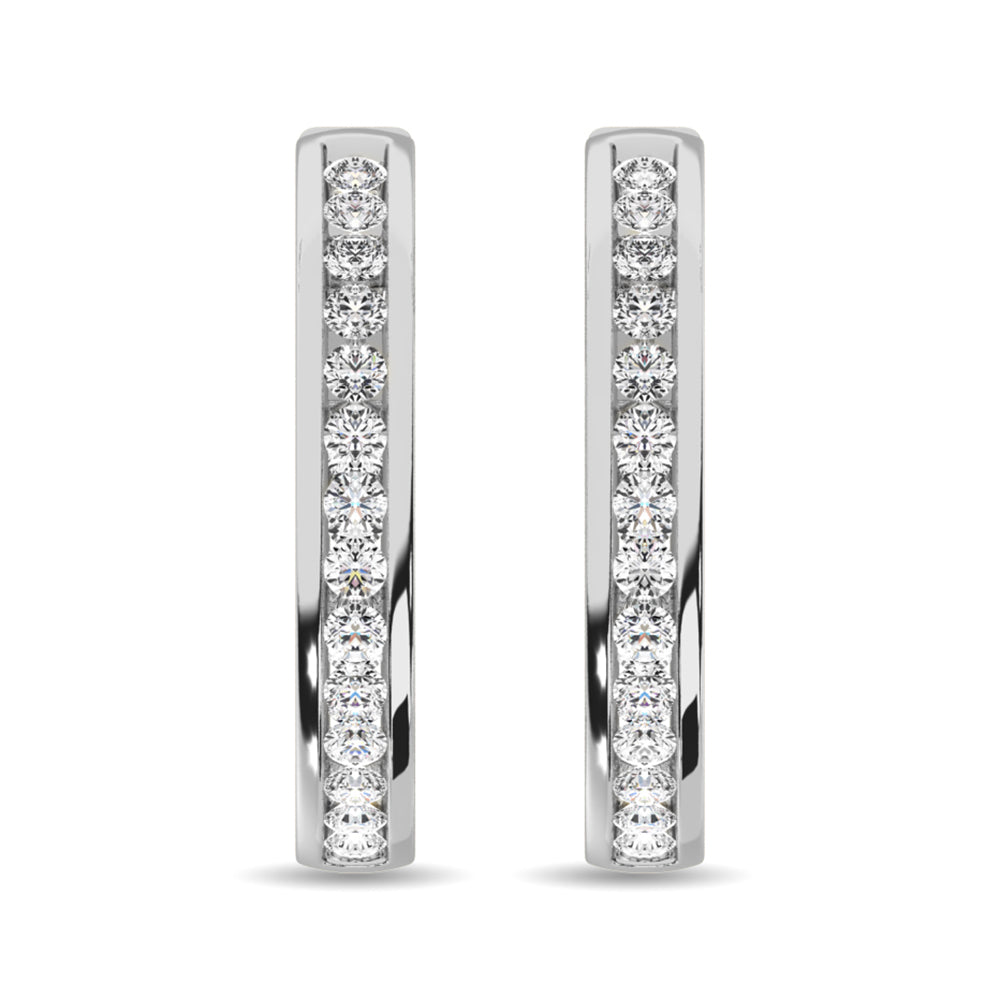 Aretes Tipo Argolla con Diamantes de 1 qt total en Oro Blanco de 14k