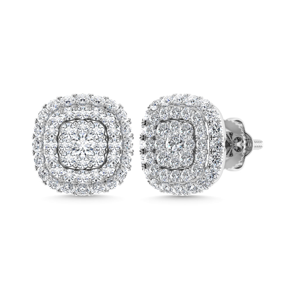 Diamante 5/8 Ct.Tw. Aretes de moda en racimo en oro blanco de 14 k