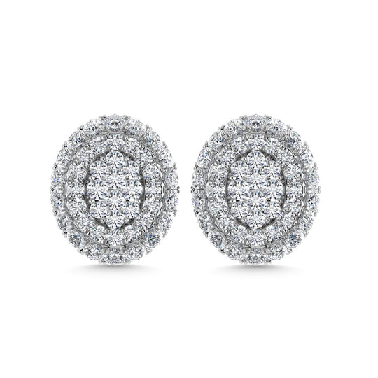 Diamante 5/8 Ct.Tw. Aretes de moda en racimo en oro blanco de 14 k