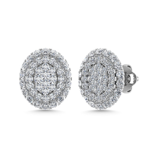 Diamante 5/8 Ct.Tw. Aretes de moda en racimo en oro blanco de 14 k