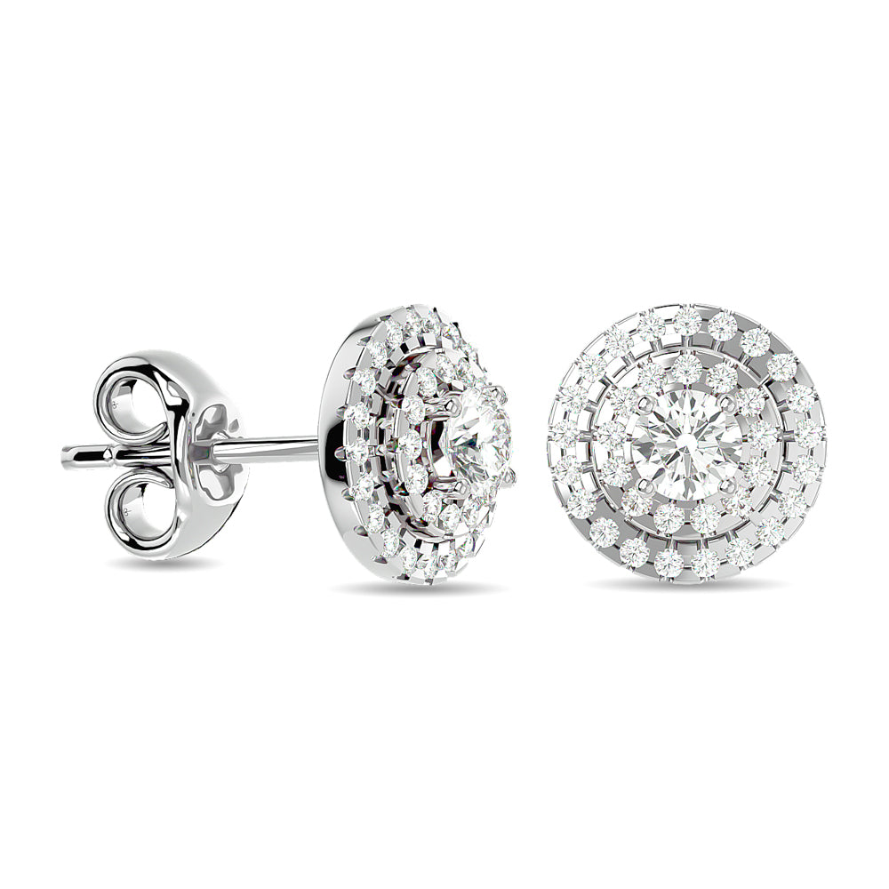 Aretes Modernos de Forma Redonda con Diamantes de 5/8 qt en Oro Blanco de 14k