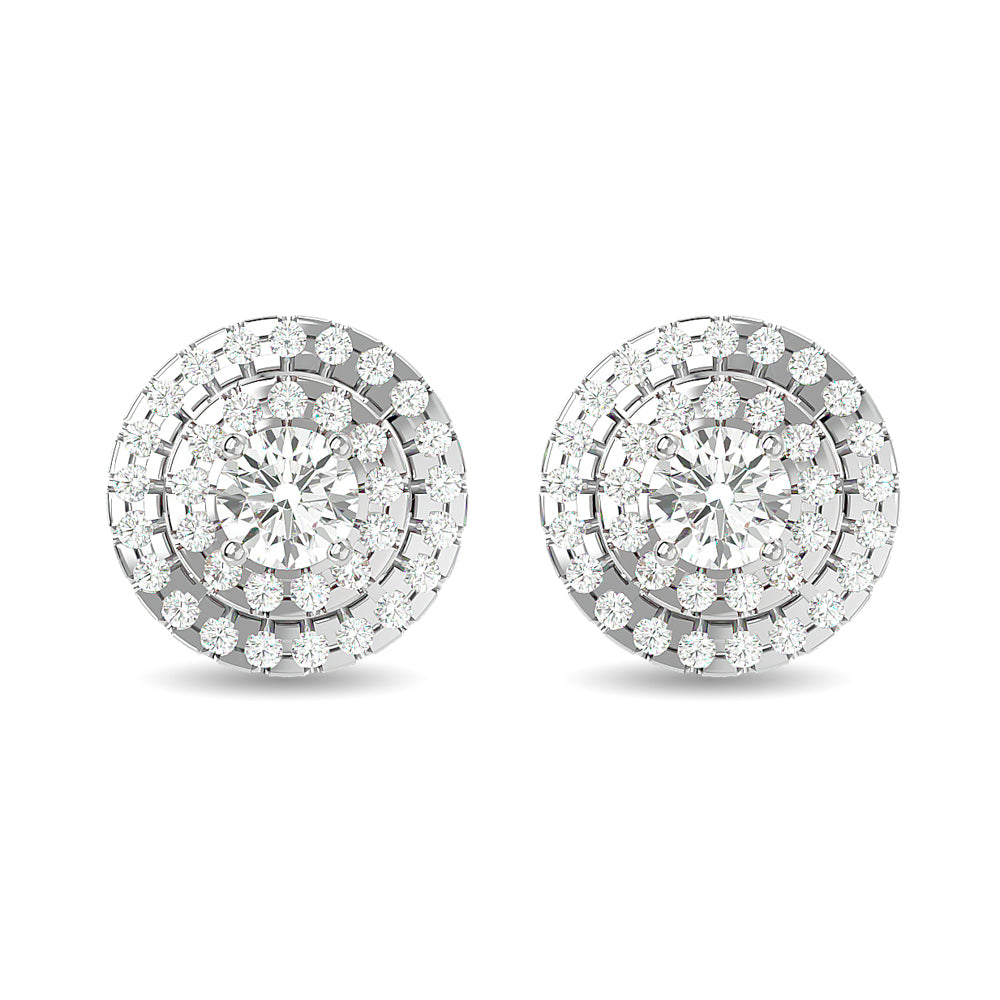 Aretes Modernos de Forma Redonda con Diamantes de 5/8 qt en Oro Blanco de 14k