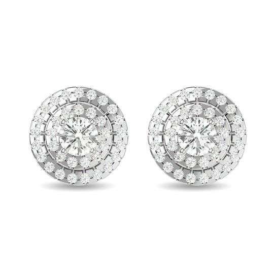 Aretes Modernos de Forma Redonda con Diamantes de 5/8 qt en Oro Blanco de 14k