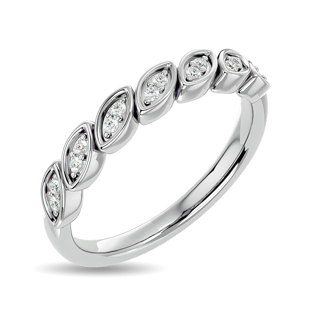 Anillo Apilable con Diamantes de 1/10 qt en Oro Blanco de 14k