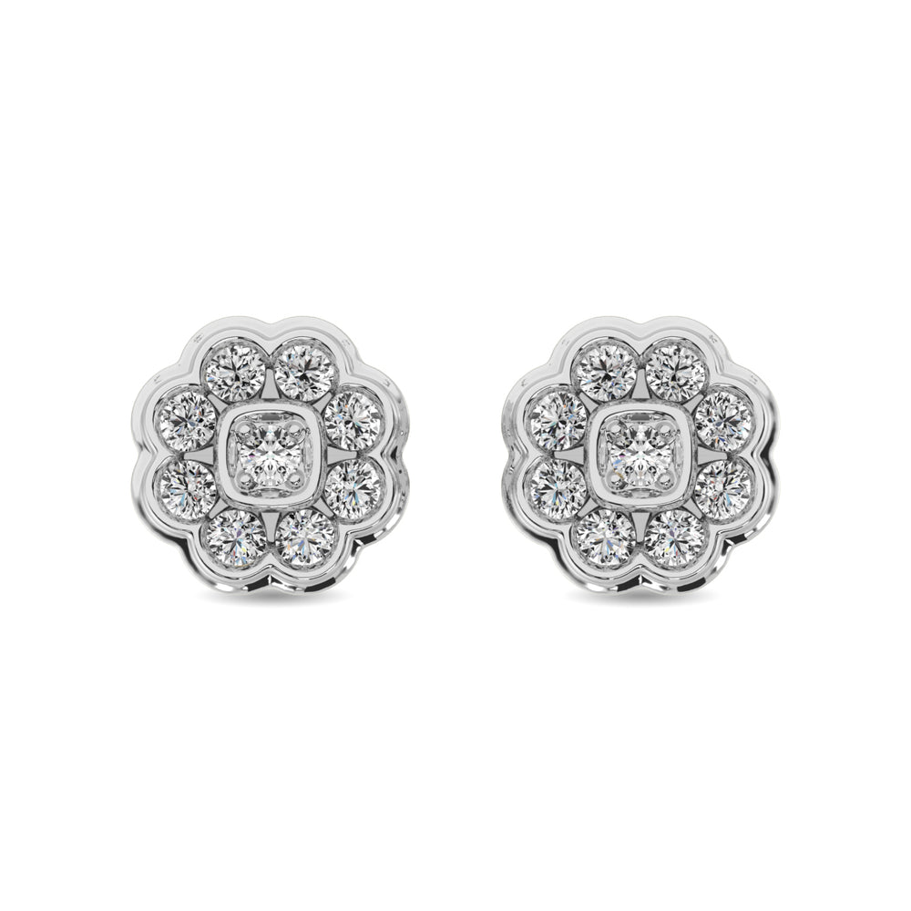 Aretes de Flores con Diamantes de 2/5 qt en Oro Blanco de 10k