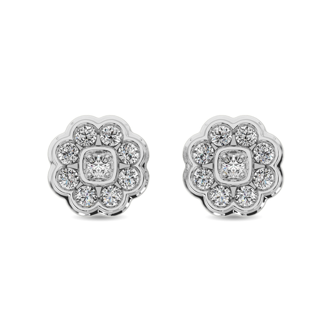 Aretes de Flores con Diamantes de 2/5 qt en Oro Blanco de 10k