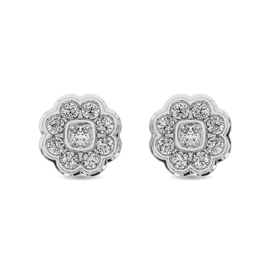 Aretes de Flores con Diamantes de 2/5 qt en Oro Blanco de 10k