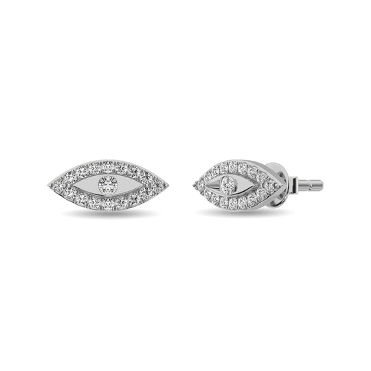 Aretes Modernos de Talla Redonda con Diamantes de 1/6 qt total en Oro Blanco de 10k