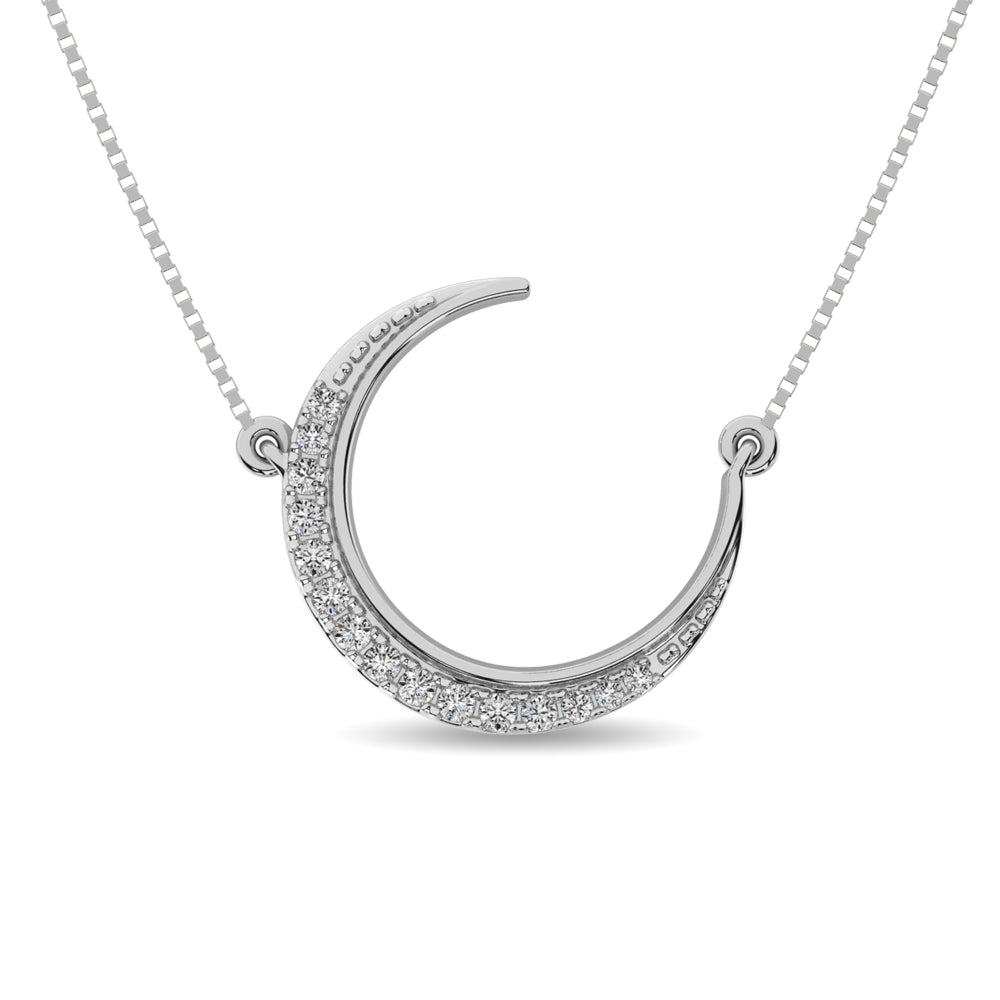 Collar con forma de luna de talla redonda con diamantes de 1/10 qt total en oro blanco de 14 k