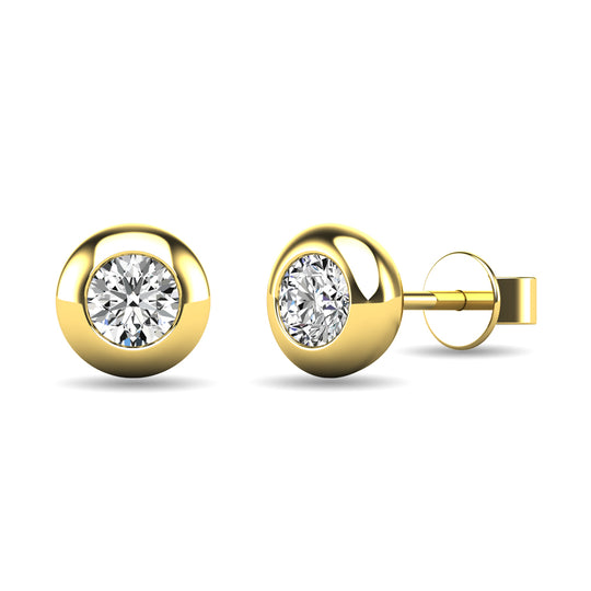 Aretes con Engarce de Bisel de Diamantes de 1/10 qt total en Oro Amarillo de 10k