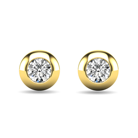 Aretes con Engarce de Bisel de Diamantes de 1/10 qt total en Oro Amarillo de 10k