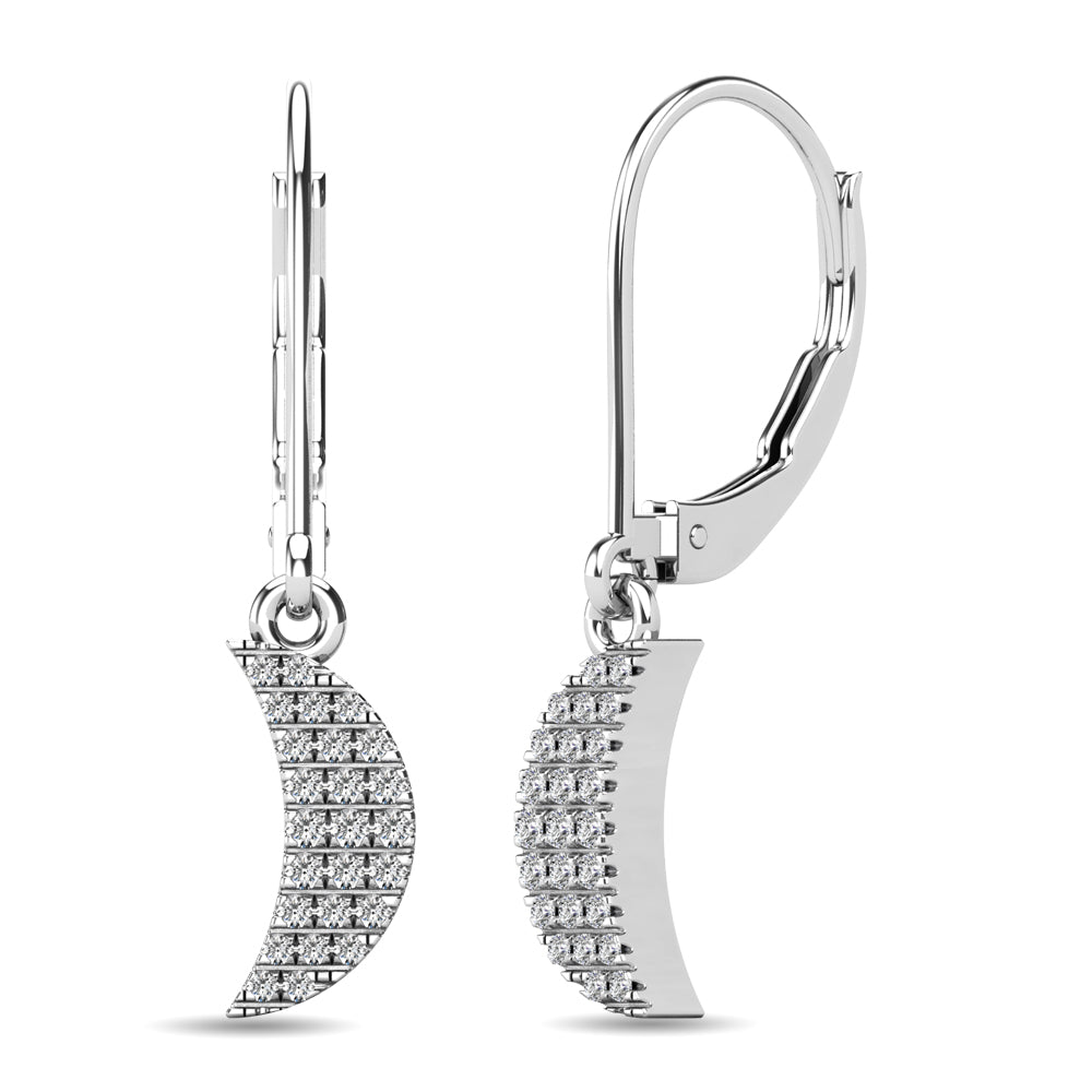 Aretes Colgantes de Luna con Diamantes de 1/10 qt en Oro Blanco de 10k