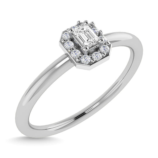 Diamante 1/6 Ct.Tw. Anillo de promesa de talla esmeralda en oro blanco de 14 k