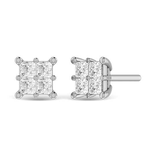 Diamante 1/4 Ct.Tw. Aretes de moda de talla princesa en oro blanco de 14 k