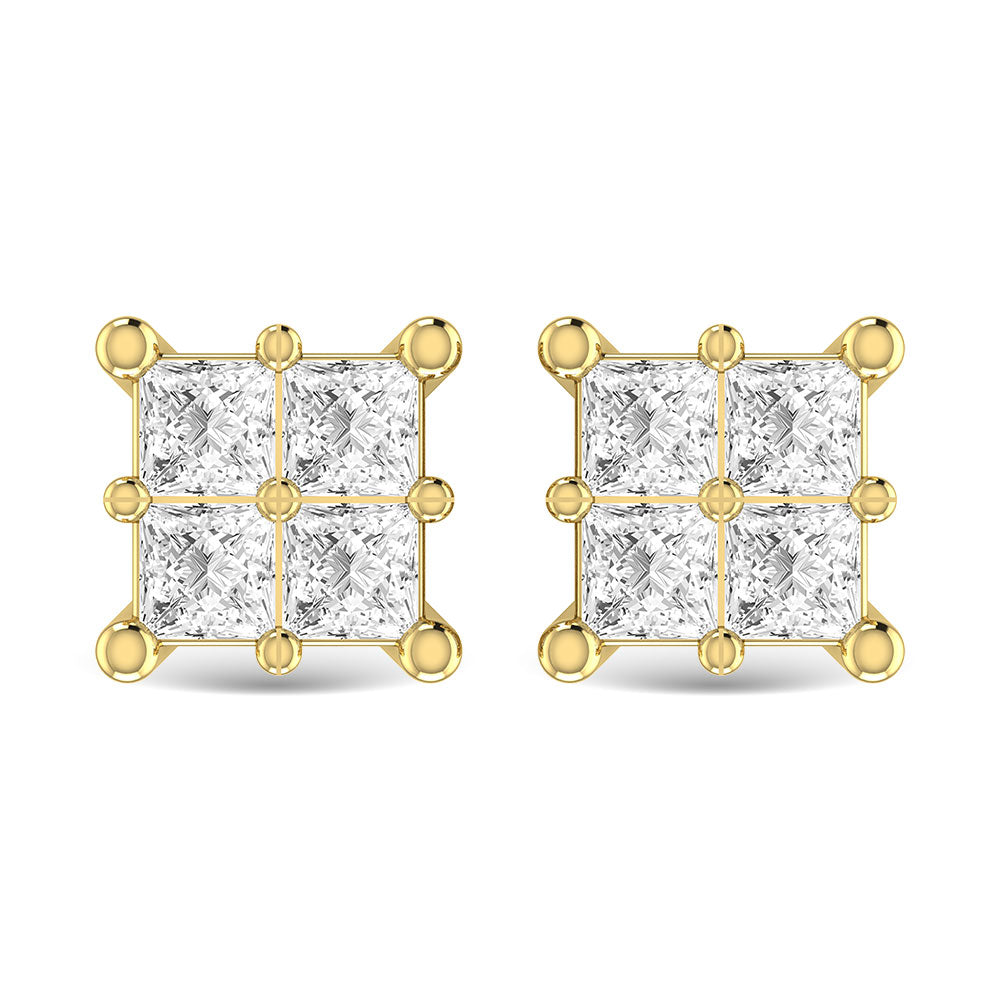 Diamante 1/2 Ct.Tw. Aretes de moda de talla princesa en oro amarillo de 14 k