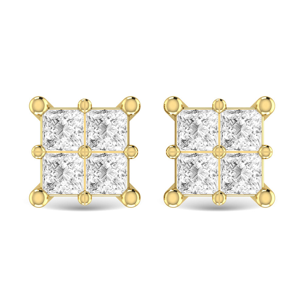 Diamante 1/6 Ct.Tw. Aretes de moda de talla princesa en oro amarillo de 14 k