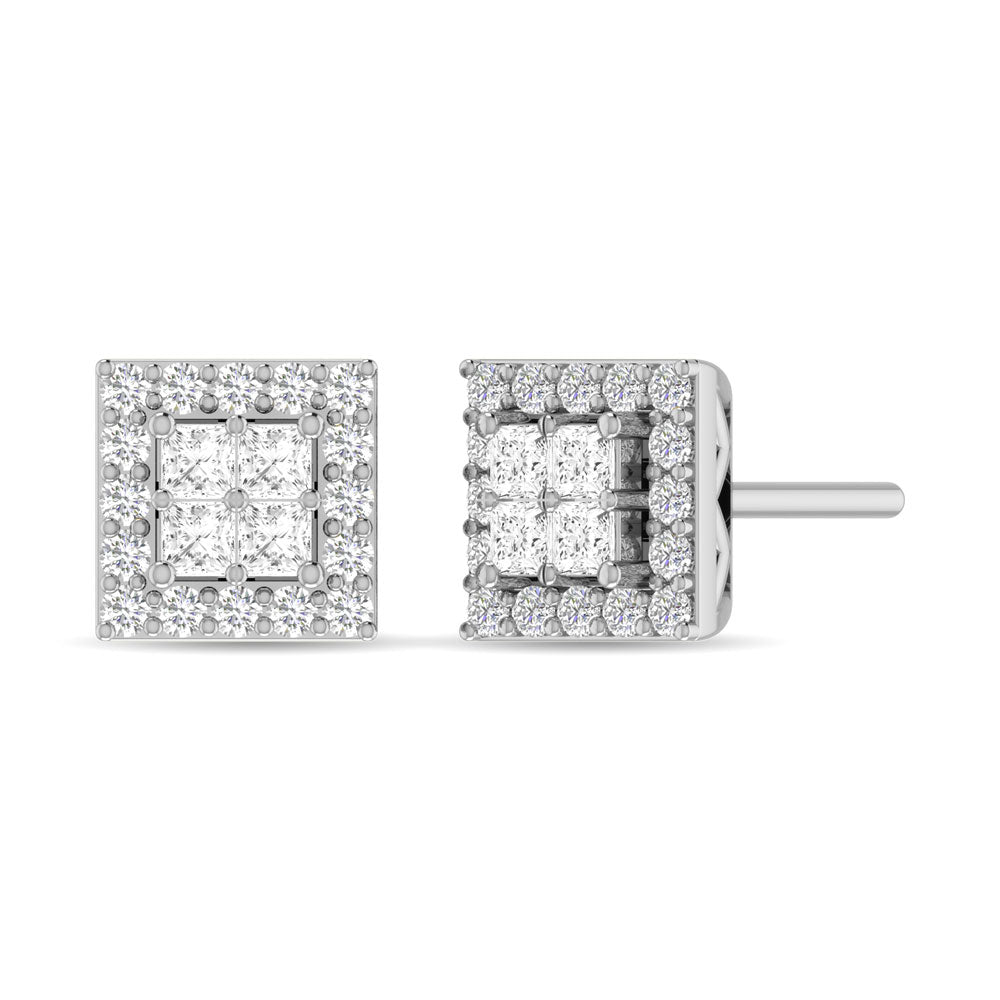 Diamante 3/4 Ct.Tw. Aretes de moda redondos y de princesa en oro blanco de 14 k