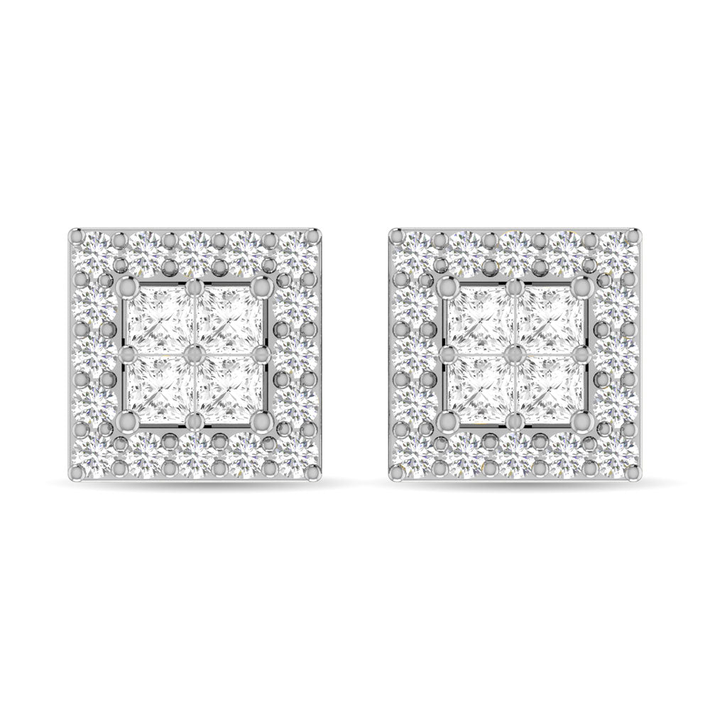 Diamante 3/4 Ct.Tw. Aretes de moda redondos y de princesa en oro blanco de 14 k