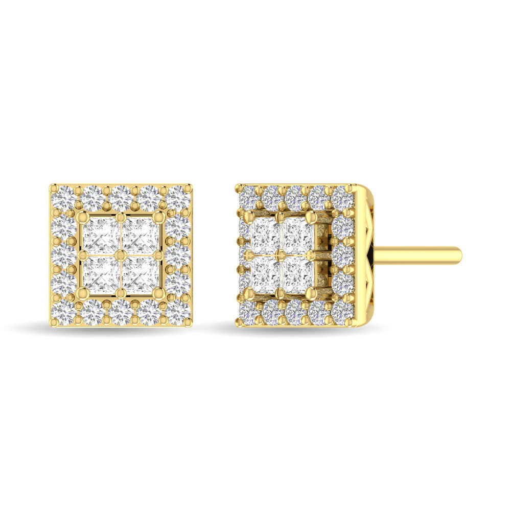 Diamante 3/4 Ct.Tw. Aretes de moda redondos y de princesa en oro amarillo de 14 k