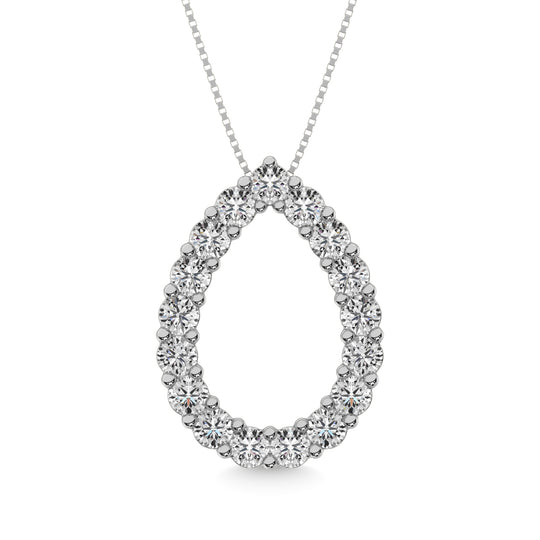 Colgante con forma de pera de diamantes de 2 qt total en oro blanco de 14 k